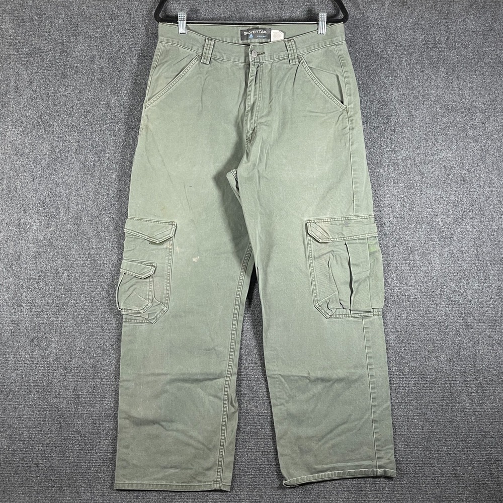 Vintage Y2K Levis Silvertab Cargo Pants Baggy Green Mens Size 34x32 **Read